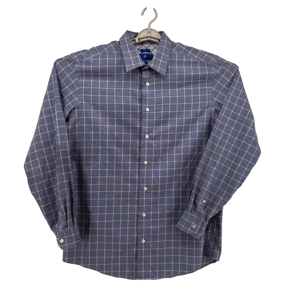 EGARA XLT Blue White Check Dress Shirt Non Iron Mens Long‎ Sleeve Cotton
